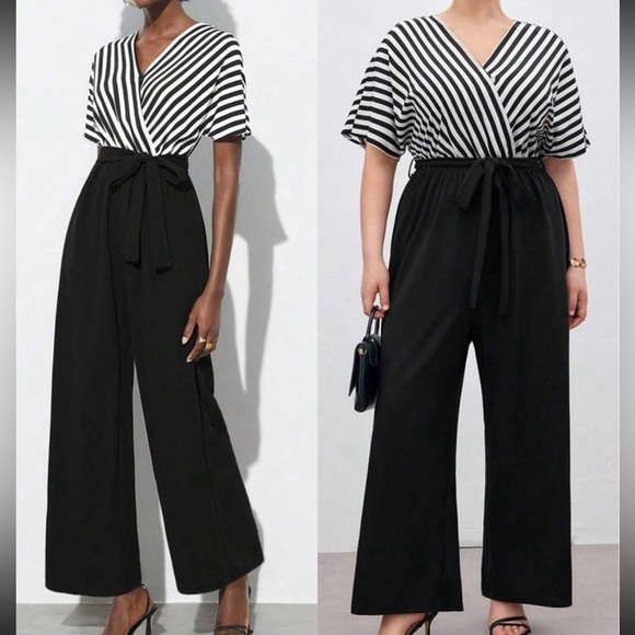 BloomChic Plus Size 2XL Black and White Striped Jumpsuit us18-20 - Picture 4 of 8